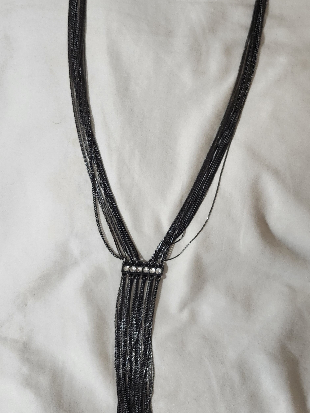 Black Multi-Strand Necklace with Rhinestone Accent - Women Jewelry